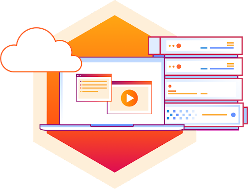 Illustration ordinateur portable, serveur et cloud